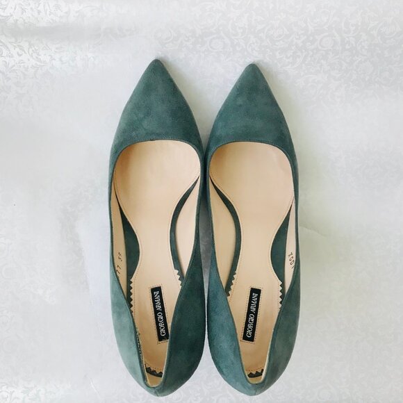 Giorgio Armani Pointed Toe Green Suede Heels Size EU 39 Made in Italy Pre-Owned - Picture 9 of 16